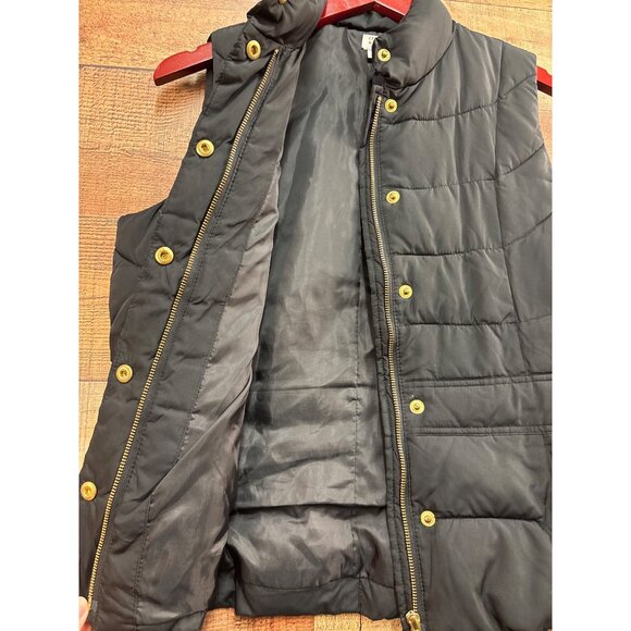 Crown & Ivy Petite Quilted Puffer Vest Black Gold Button Closure PL - Picture 3 of 7